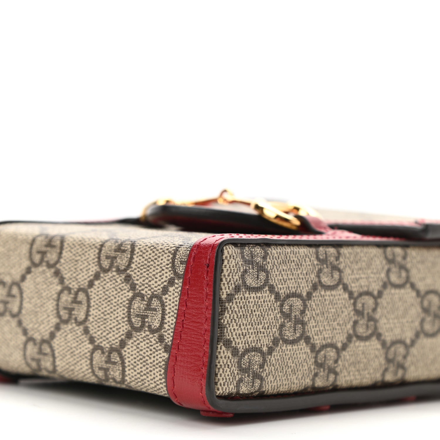 Gucci GG Supreme Monogram Azalea Calfskin Horsebit 1955 Crossbody Bag Beige Ebony New Cherry Red 10 of 10