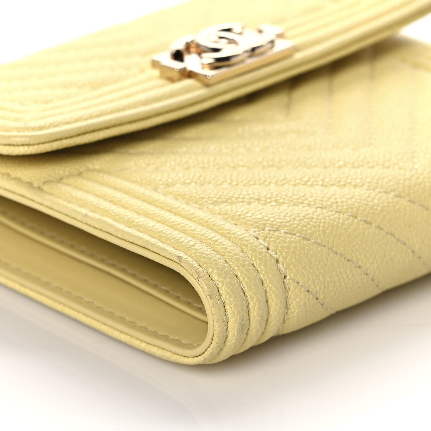 Chanel Caviar Chevron Quilted Boy Compact Wallet Yellow 8 of 11