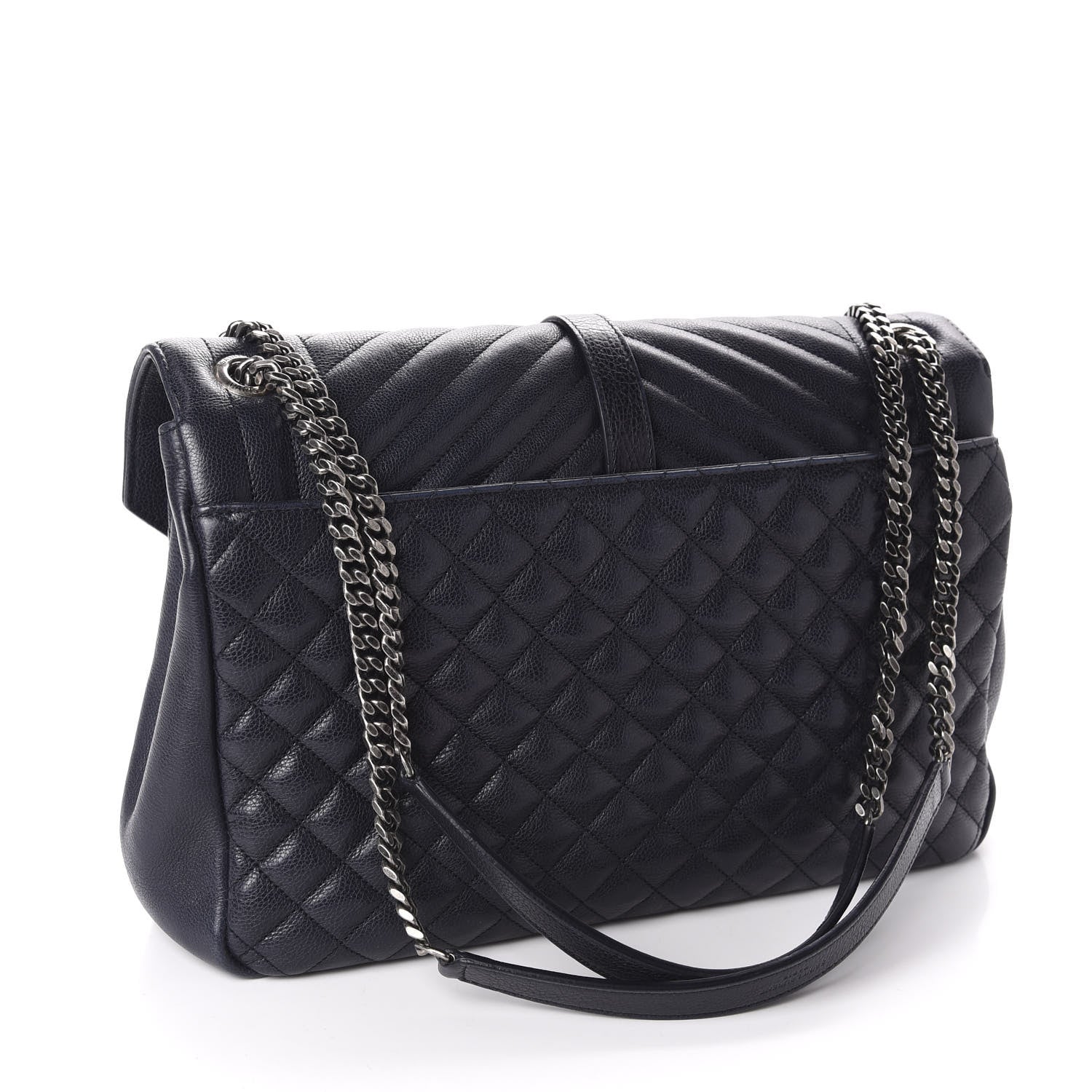 Saint Laurent Calfskin Mixed Matelasse Triquilt Large Monogram Envelope Satchel Deep Marine 3 of 11