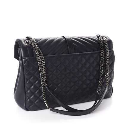 Saint Laurent Calfskin Mixed Matelasse Triquilt Large Monogram Envelope Satchel Deep Marine 3 of 11