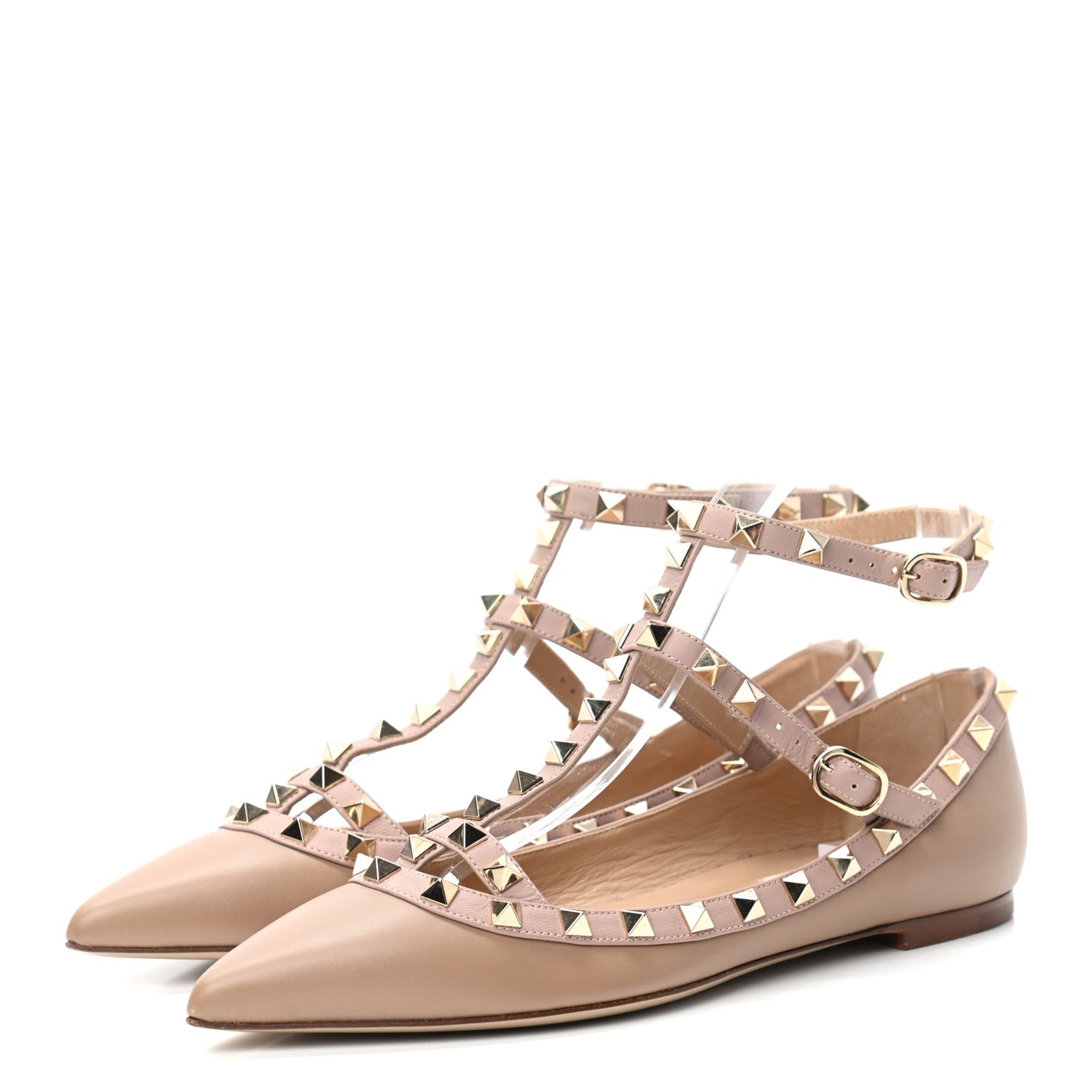 Calfskin Nappa Rockstud Cage Ballerina Flats 37 Alpaca Poudre