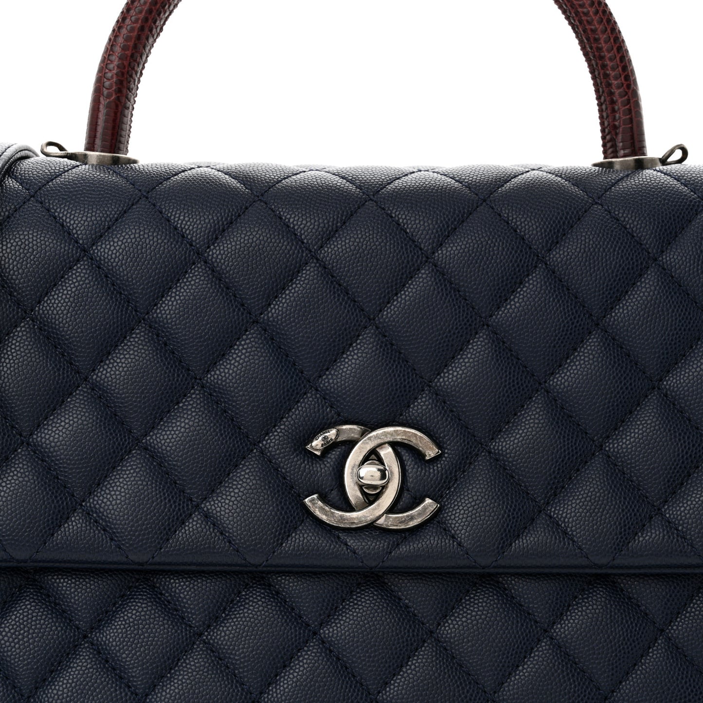 Caviar Lizard Quilted Medium Coco Handle Flap Navy