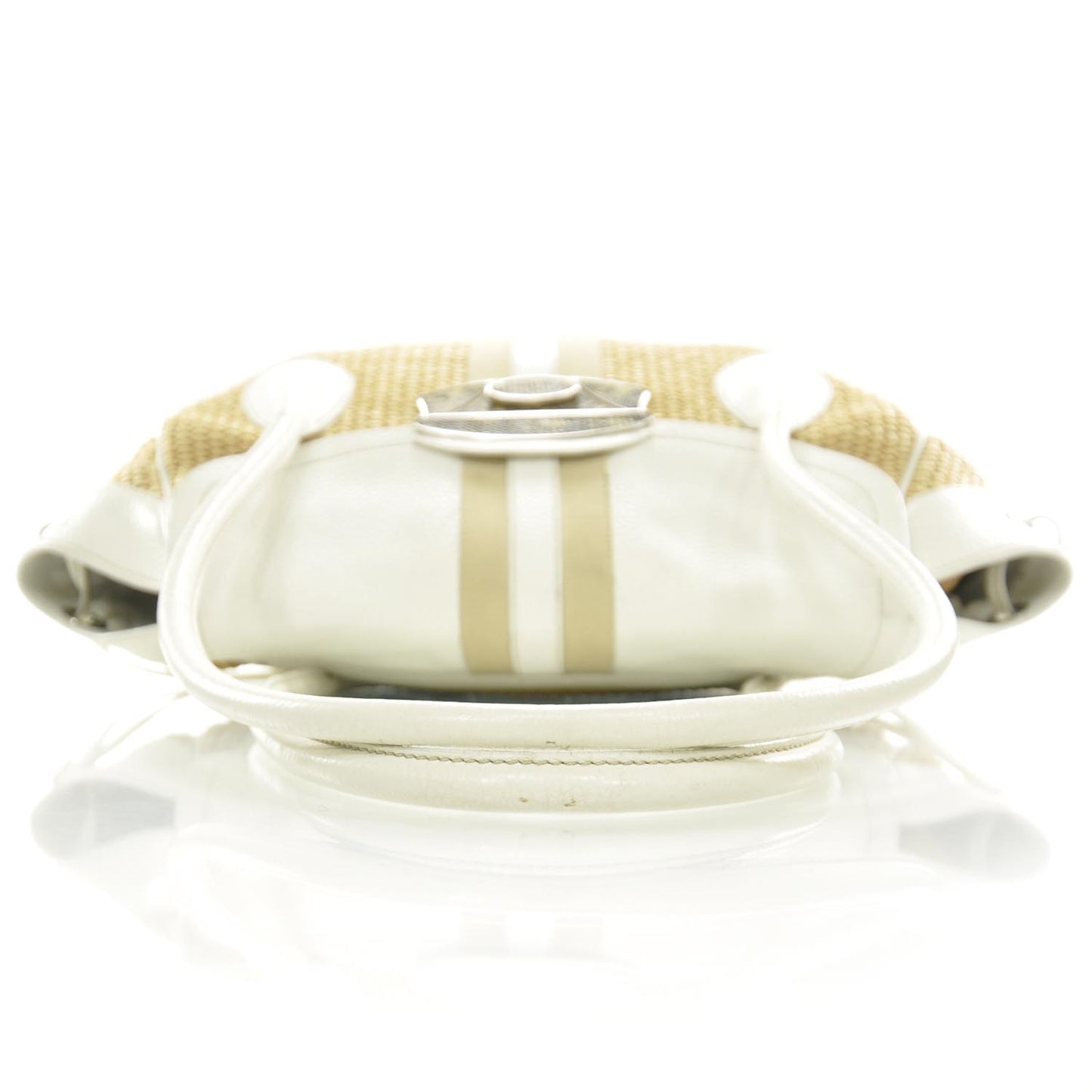 Straw Leather Antic Easy Foldover Pushlock Satchel White