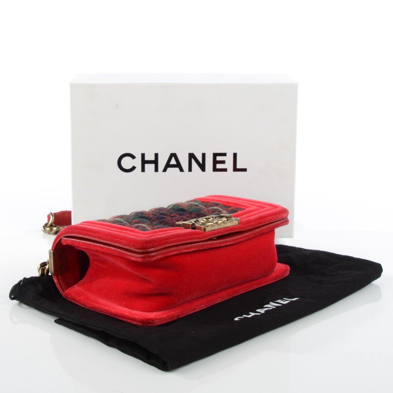 Chanel Velvet Plaid Tartan Small Boy Flap Red 4 of 11