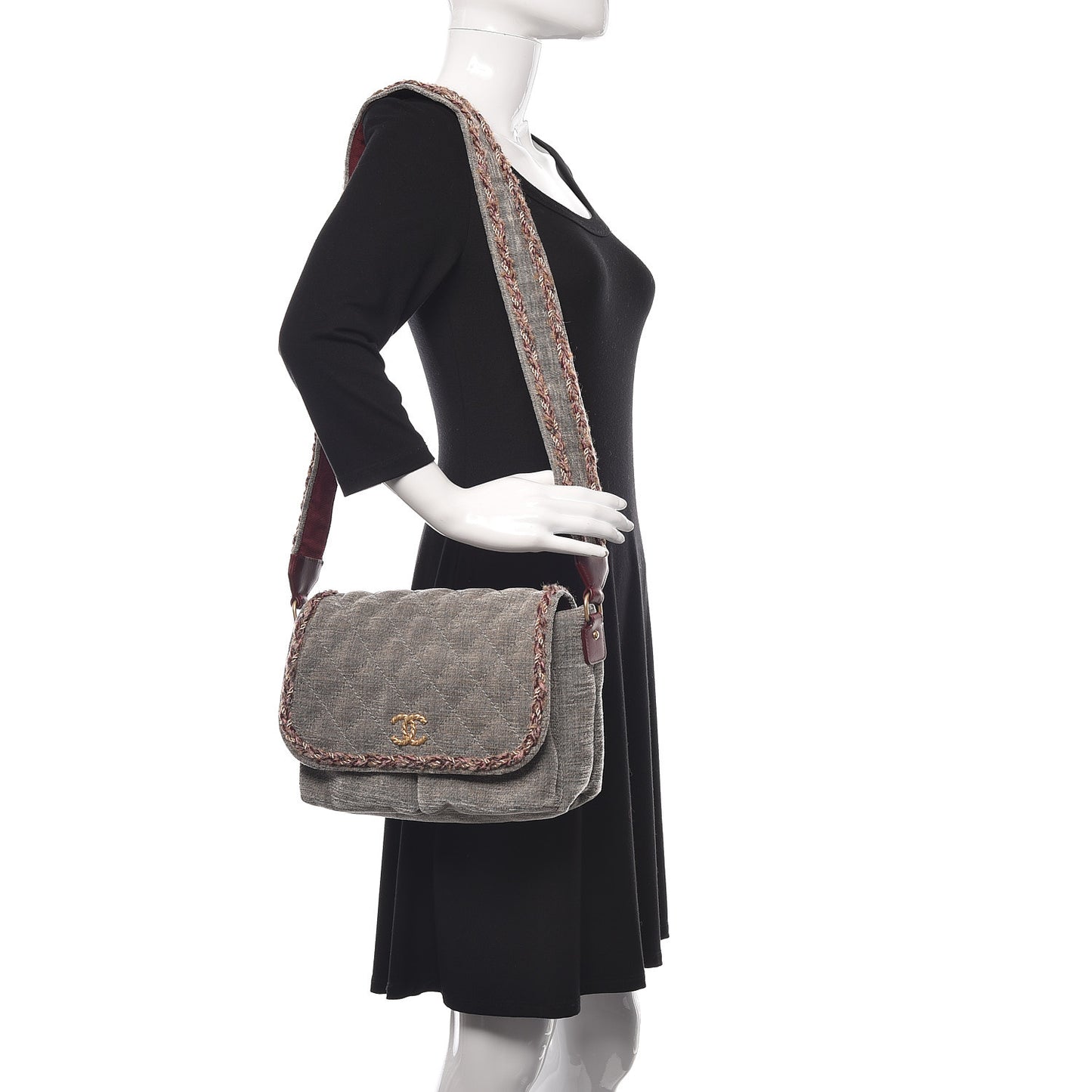 Wool Velvet Quilted Parisian Stroll Messenger Grey