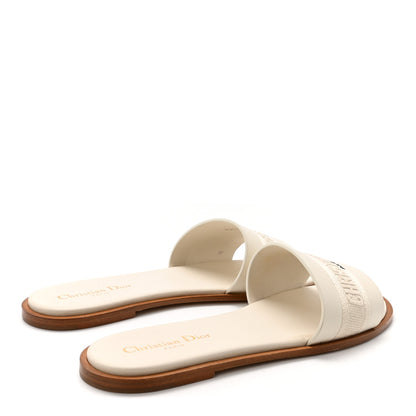 Christian Dior Calfskin Canvas Embroidered Dway Flat Slide Sandals 40 Off White 5 of 10
