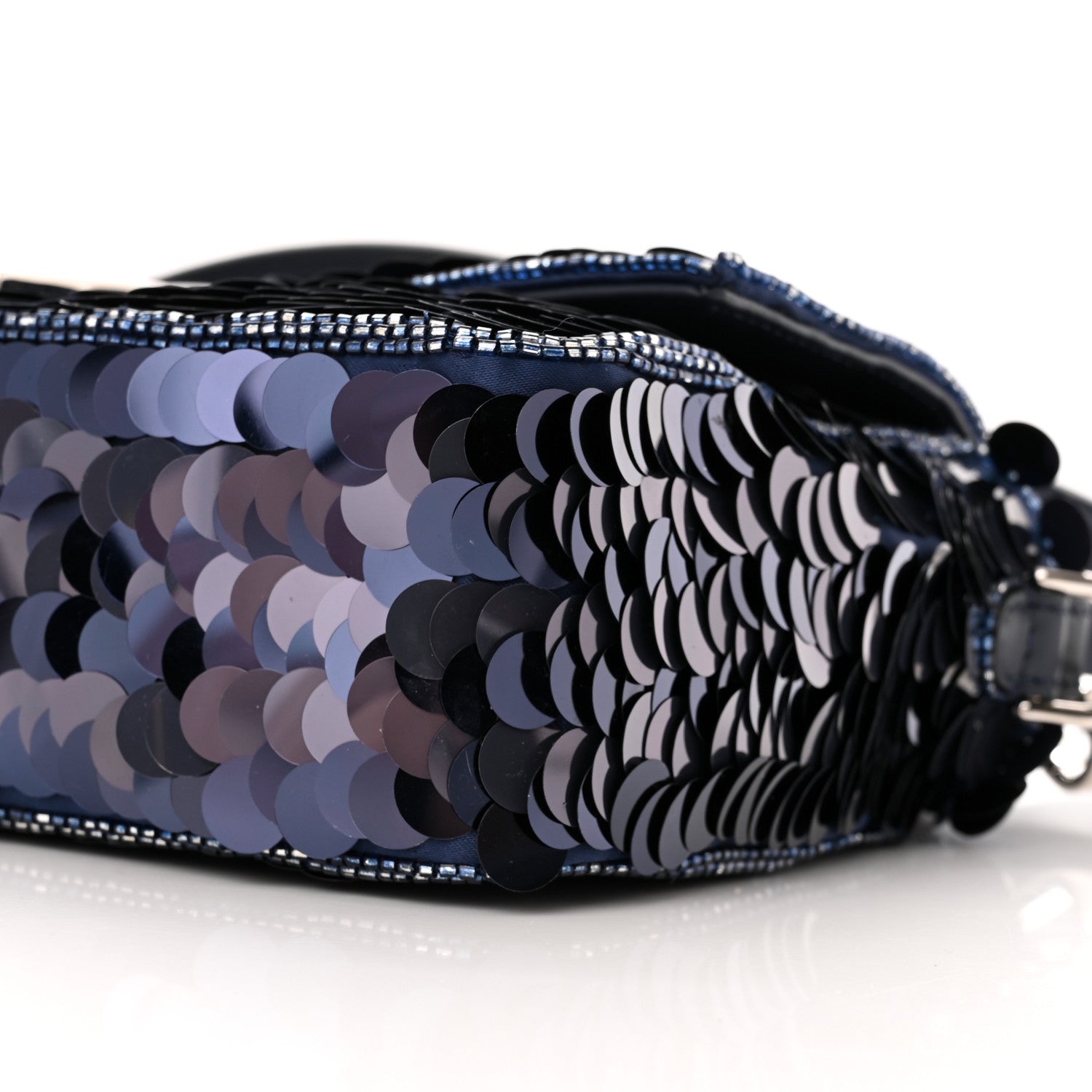 Fendi Sequin Paillettes Vitello Grace Striped Baguette Dark Blue Lunai 10 of 11