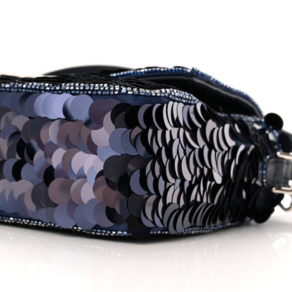 Fendi Sequin Paillettes Vitello Grace Striped Baguette Dark Blue Lunai 10 of 11