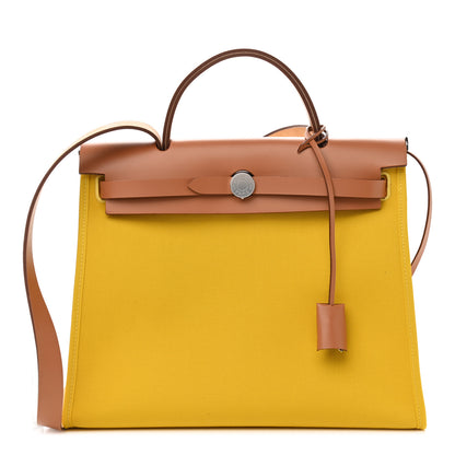 Hermes Toile Vache Hunter Herbag Zip 31 PM Natural Jaune De Naples 3 of 12
