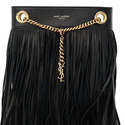 Saint Laurent Calfskin Small Grace Fringed Hobo Bag Black 7 of 9