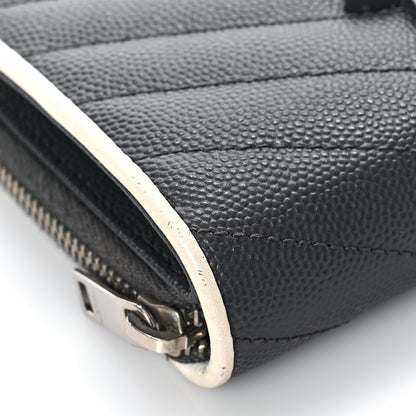 Saint Laurent Grain De Poudre Matelasse Chevron Monogram Compact Zip Around Wallet Asphalt White 8 of 10
