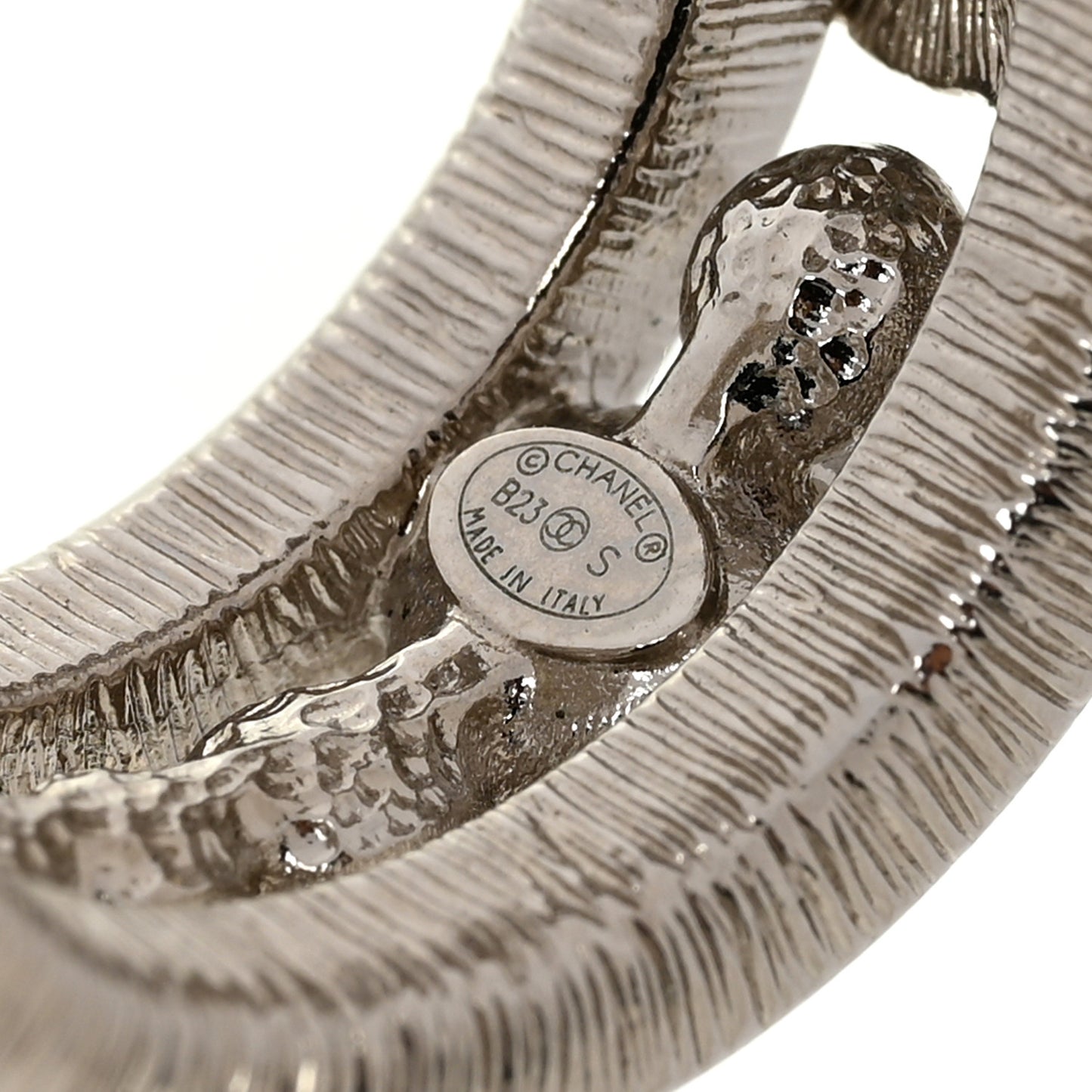 Metal Crystal CC Hoop Earrings Silver