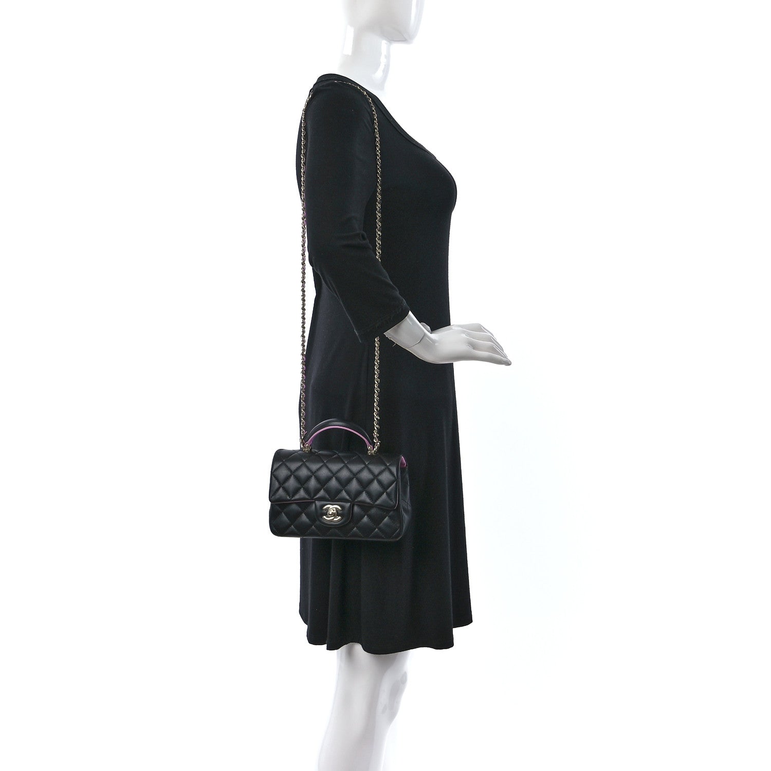 Chanel Lambskin Quilted Bi-Color Mini Top Handle Rectangular Flap Black Lilac 2 of 10
