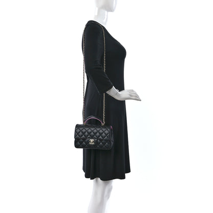 Chanel Lambskin Quilted Bi-Color Mini Top Handle Rectangular Flap Black Lilac 2 of 10