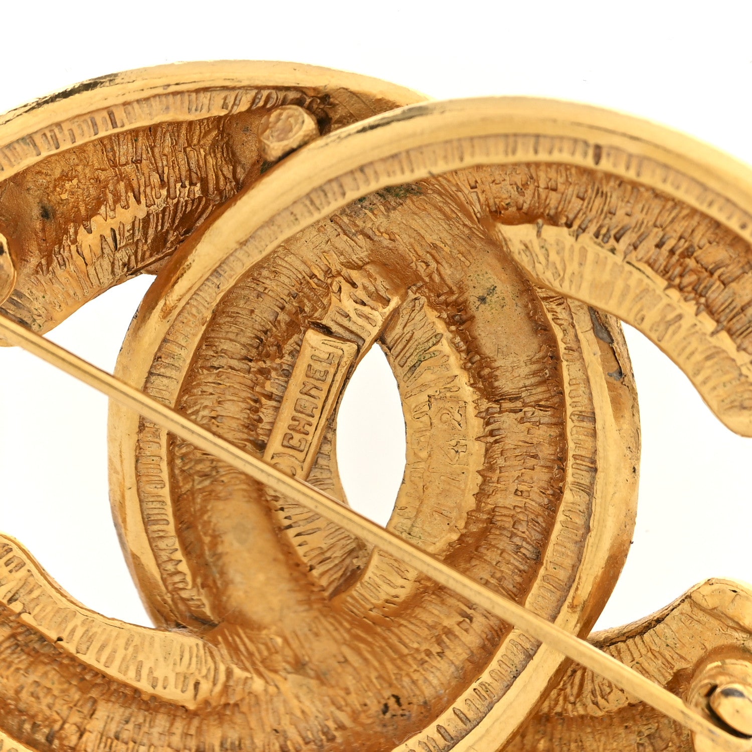Chanel Metal Quilted Large CC Brooch Gold 3 of 4