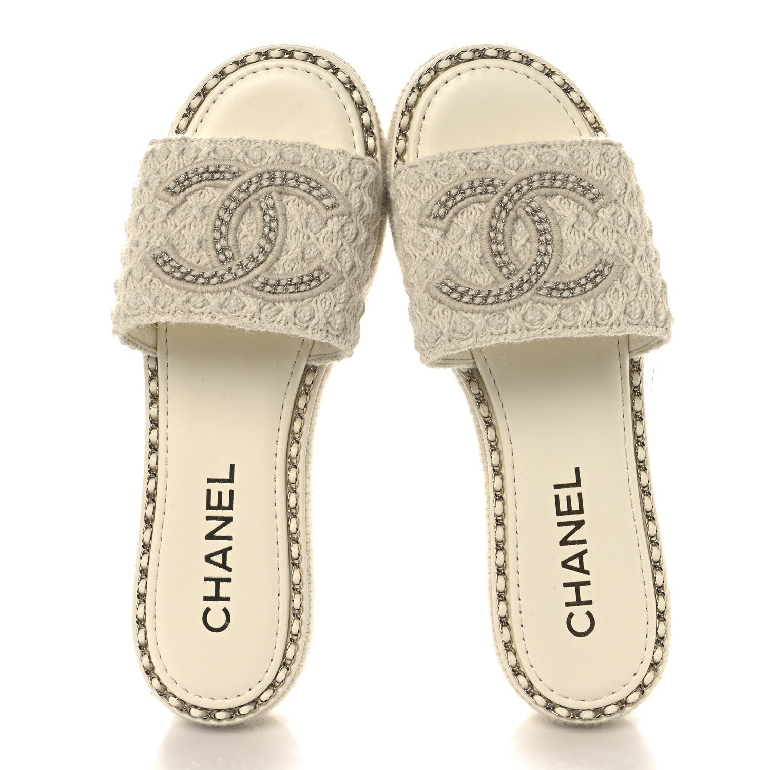 Chanel Wool Alpaca Chain CC Slide Sandals 40 Ivory 2 of 9