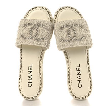 Chanel Wool Alpaca Chain CC Slide Sandals 40 Ivory 2 of 9
