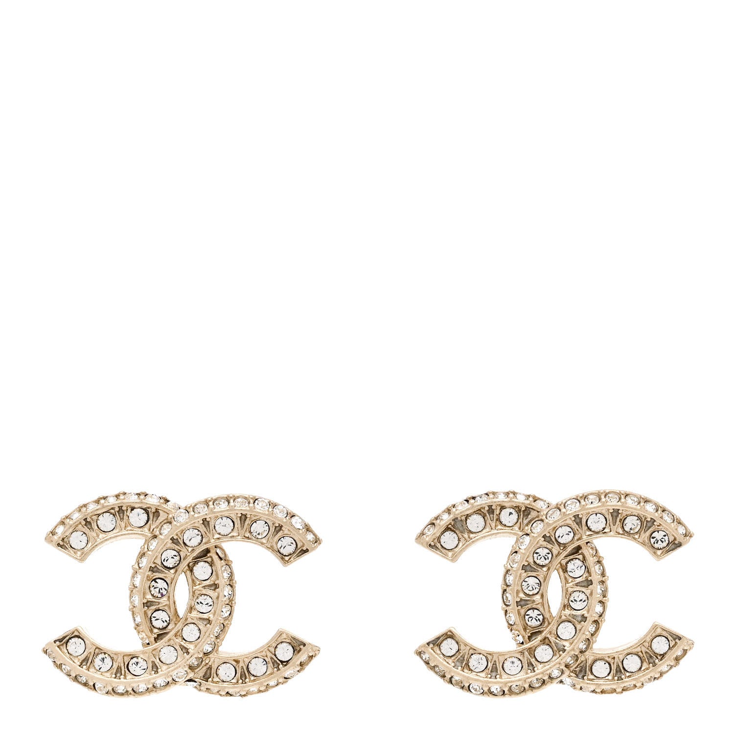Chanel Crystal Timeless CC Earrings Light Gold 1 of 5