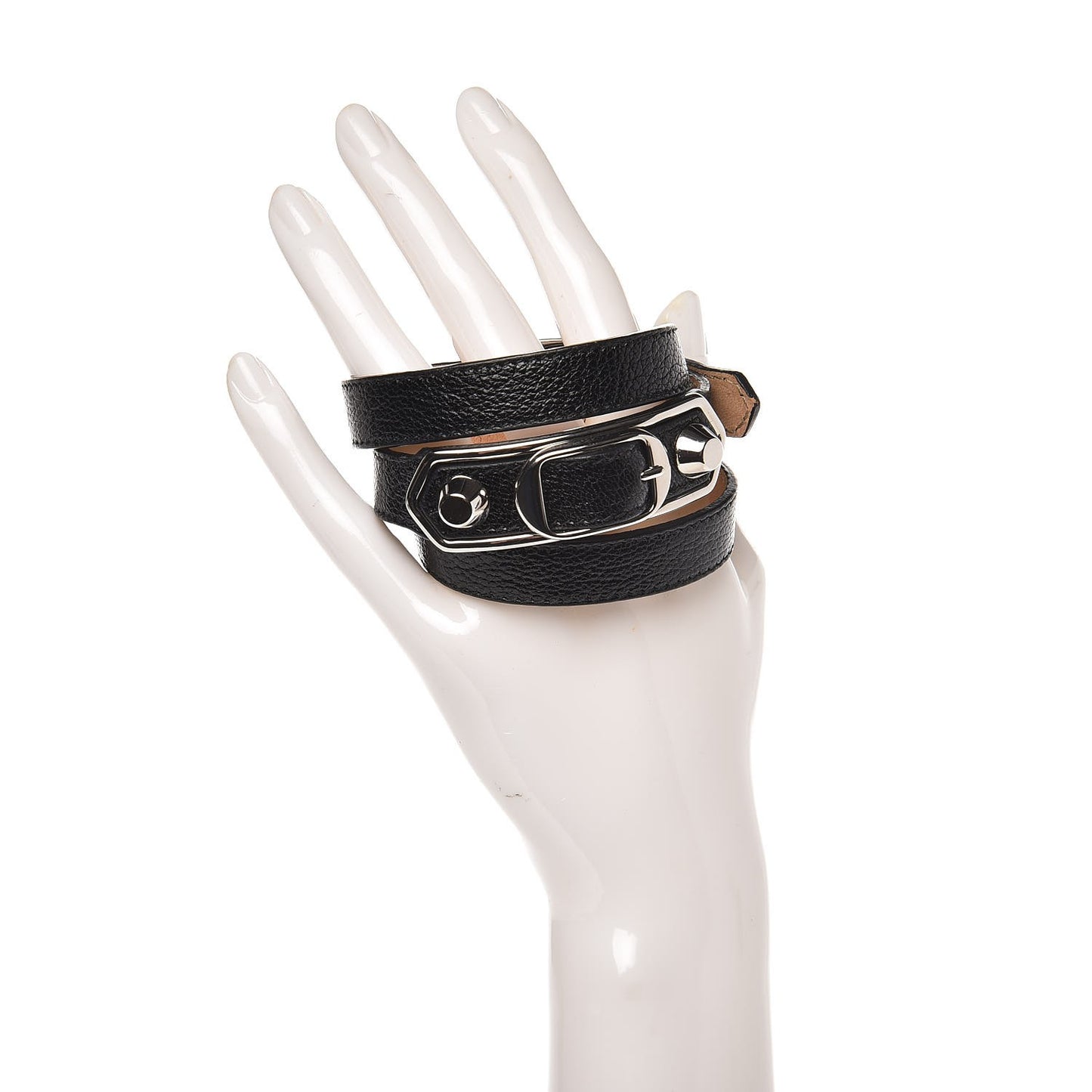 Chevre Hamilton Silver Metallic Edge Hardware Triple Tour M Bracelet Black