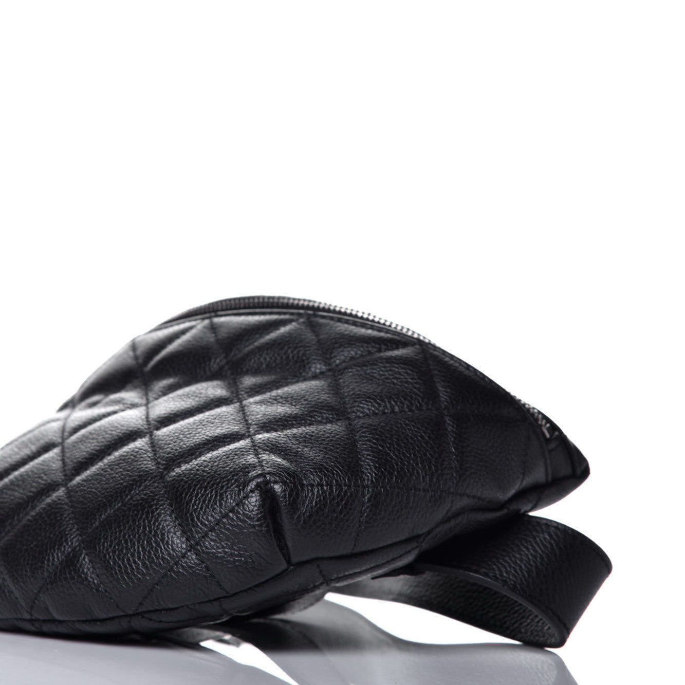 Grained Calfskin Quilted Waist Belt Bag Black