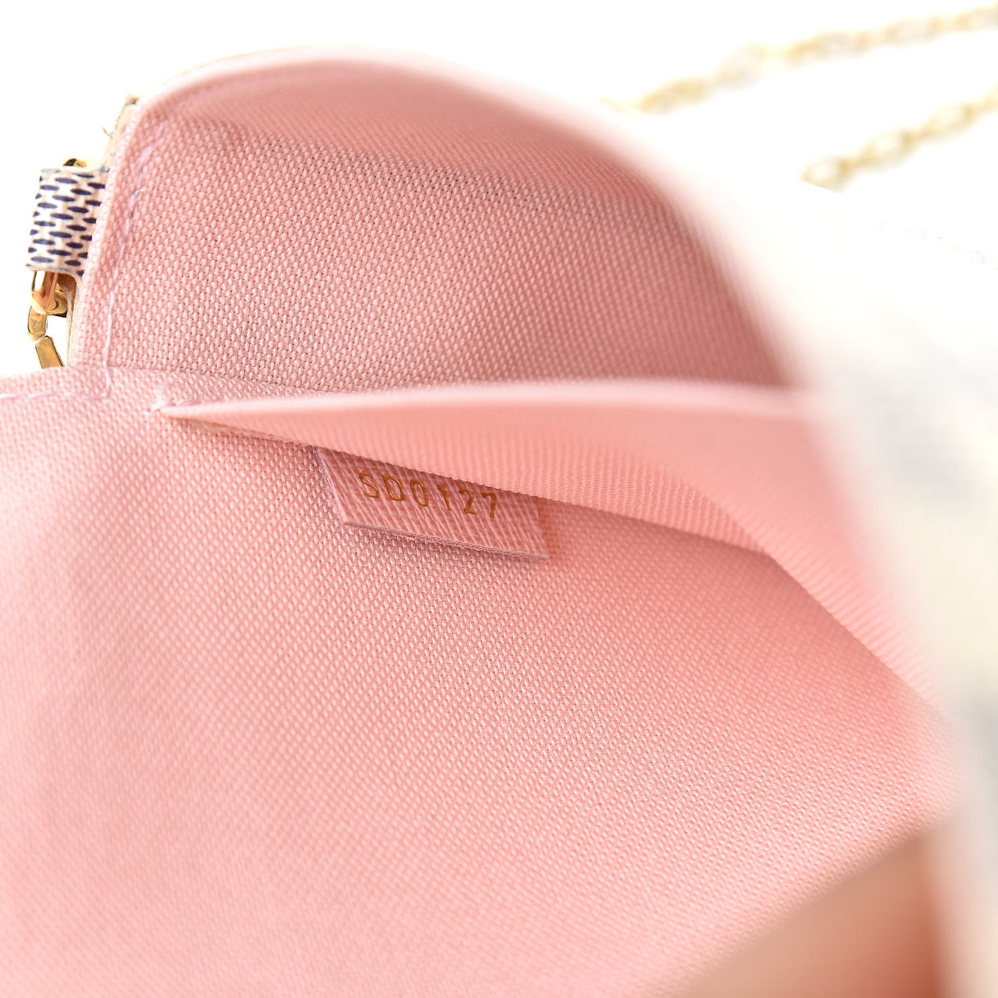 Damier Azur Pochette Felicie Chain Wallet Rose Ballerine
