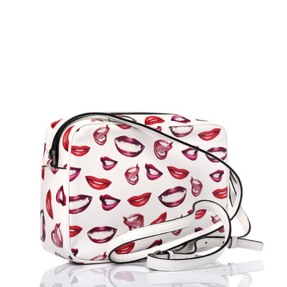 Saint Laurent Grain De Poudre Lips Print Medium Classic Monogram Camera Bag White Red 3 of 11