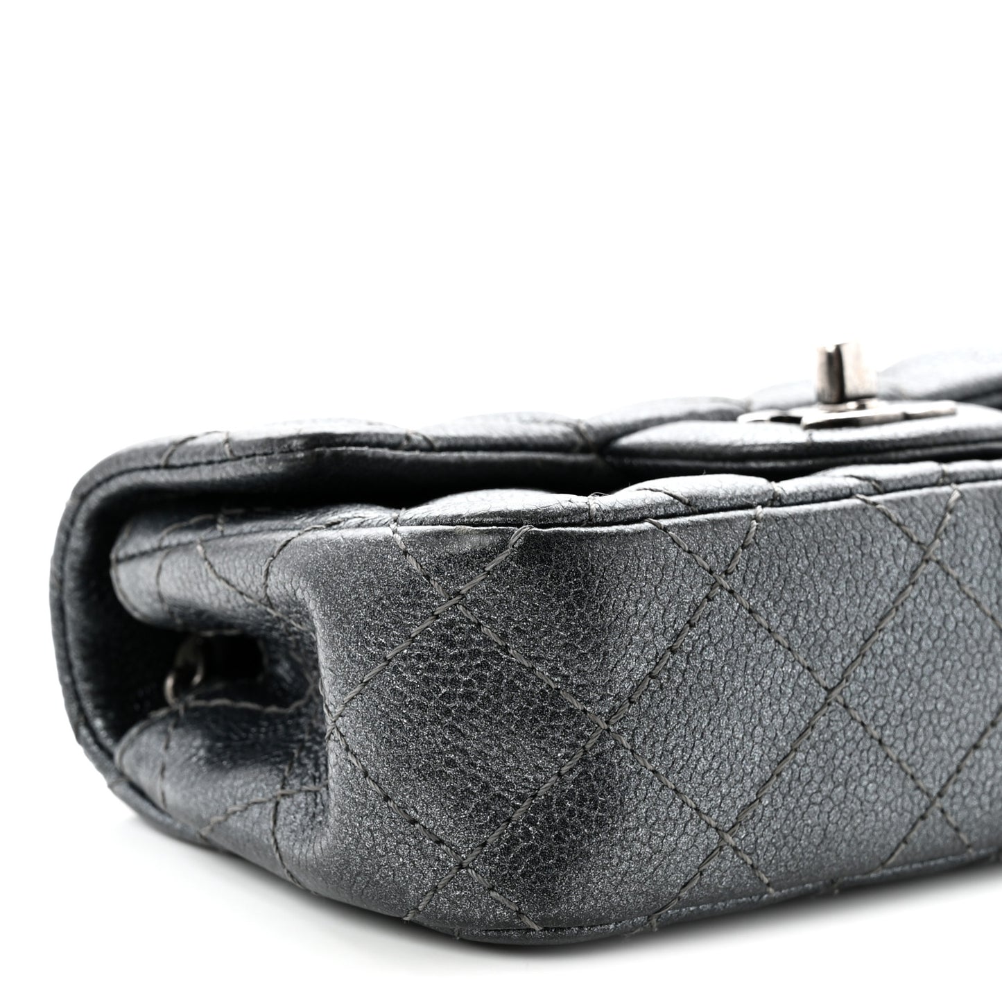 Metallic Caviar Quilted Extra Mini Flap Dark Grey