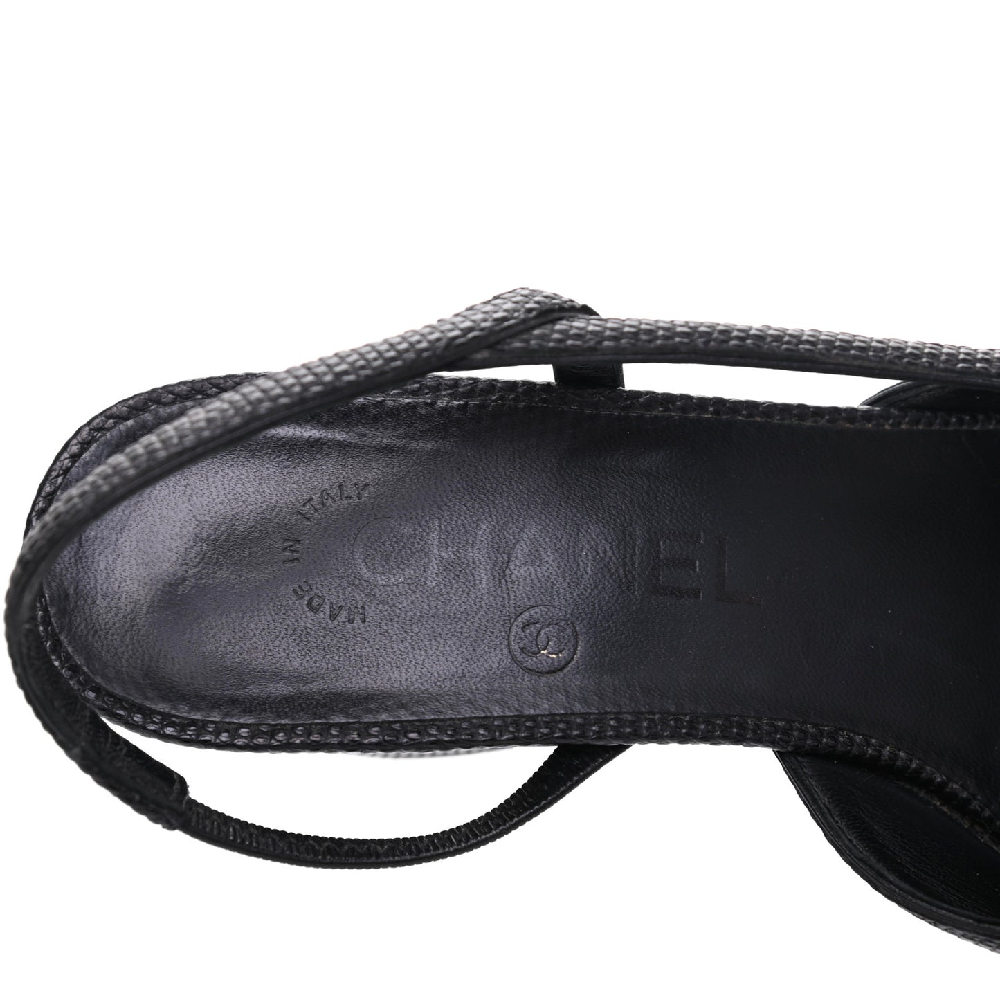 Lizard Grosgrain Cap Toe CC Slingback Sandals 37.5 Black
