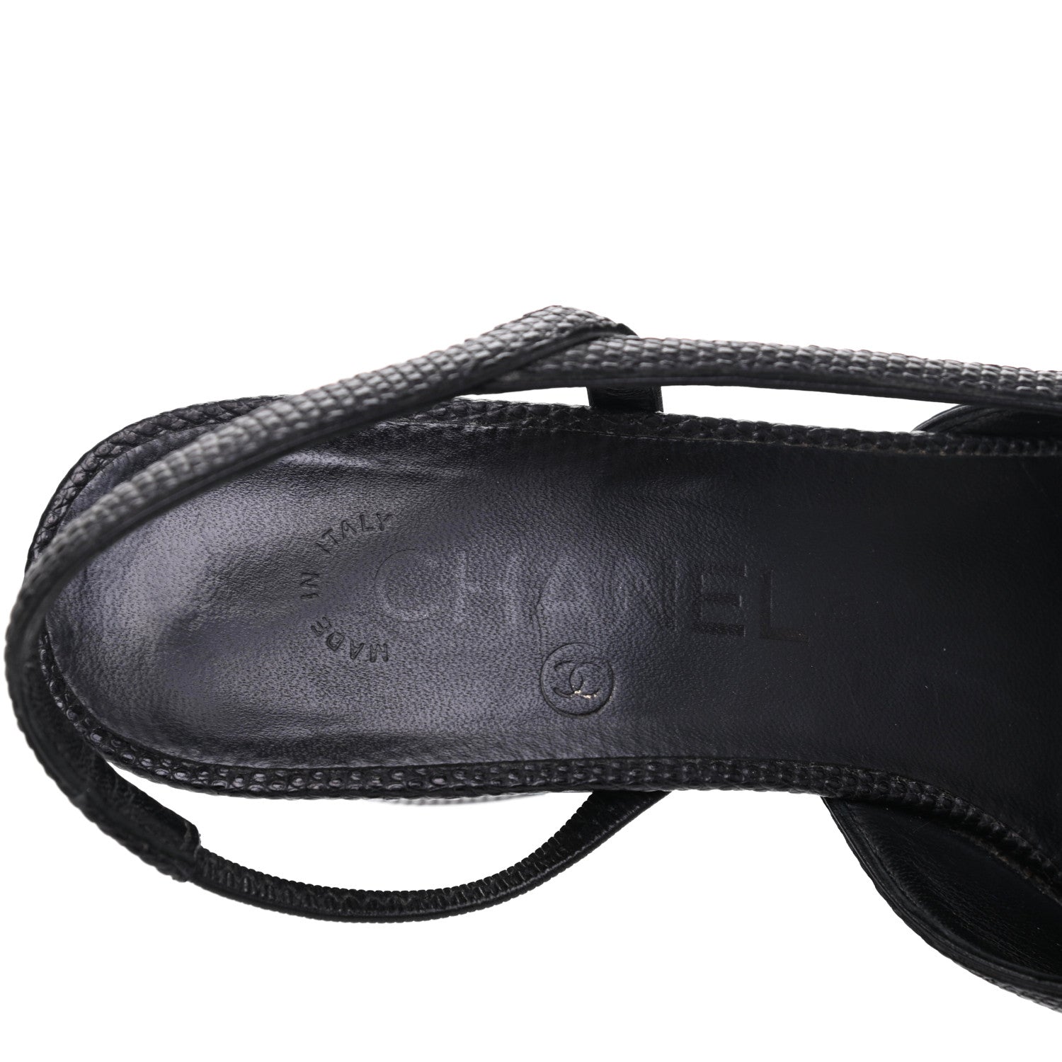 Chanel Lizard Grosgrain Cap Toe CC Slingback Sandals 37.5 Black 7 of 18
