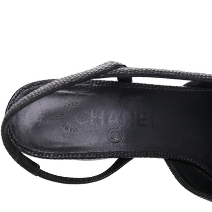 Chanel Lizard Grosgrain Cap Toe CC Slingback Sandals 37.5 Black 7 of 18