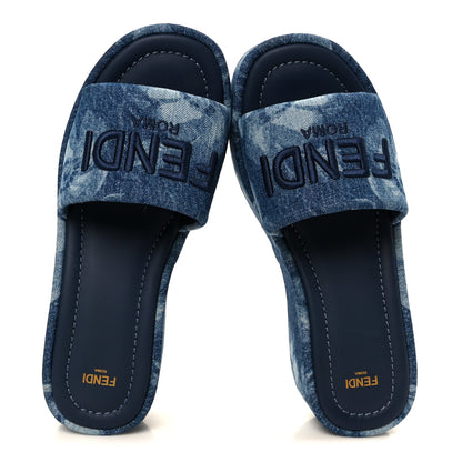Fendi Denim Sea Garden Logo Sunshine Flatform Slide Sandals 40 Blue Medium Dark Blue 2 of 11