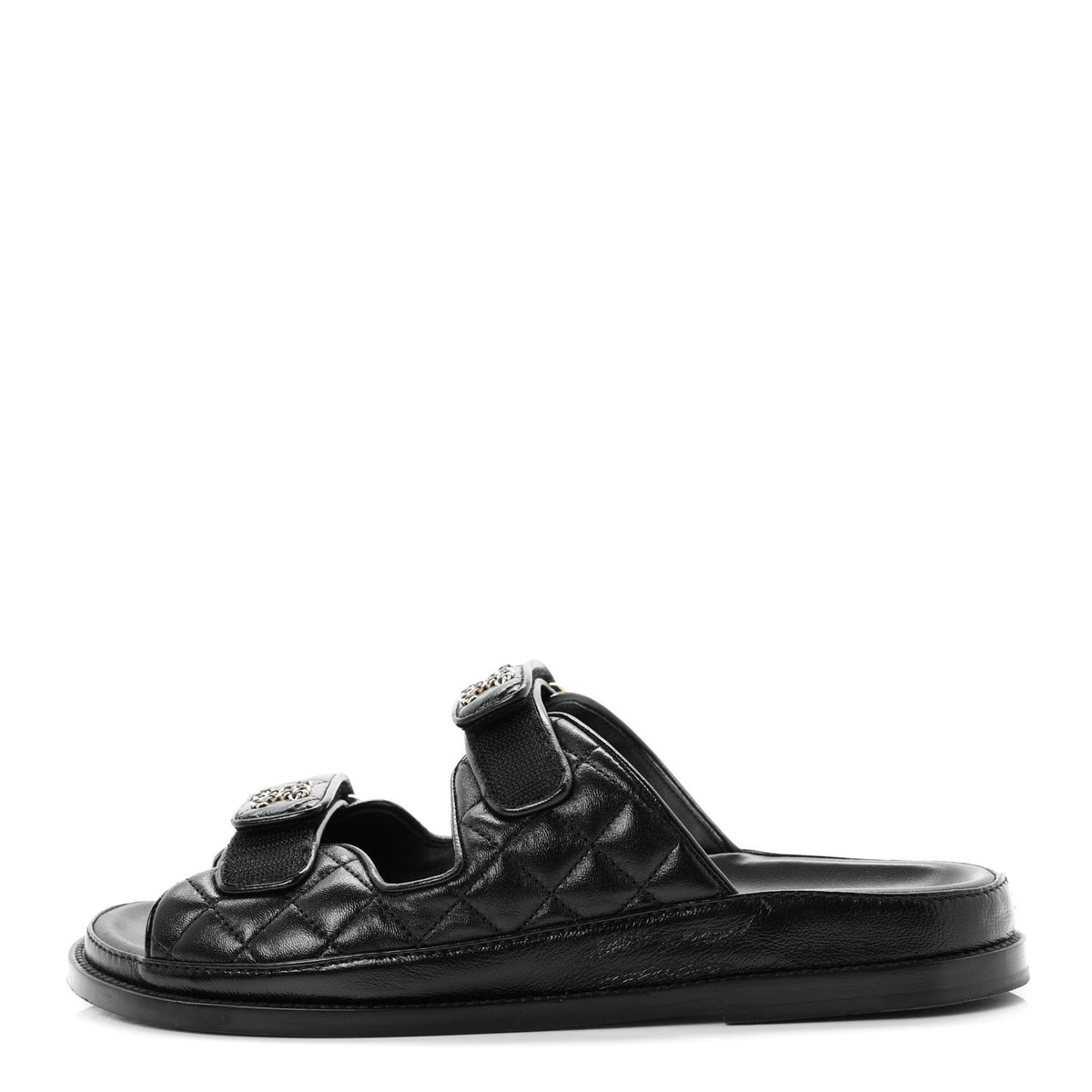 Chanel Lambskin Quilted Velcro Dad Chain CC Slide Sandals 39.5 Black 1 of 10
