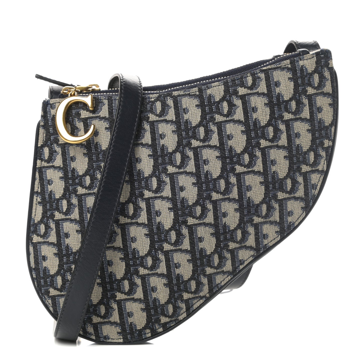 Oblique Saddle Pouch With Strap Navy Blue