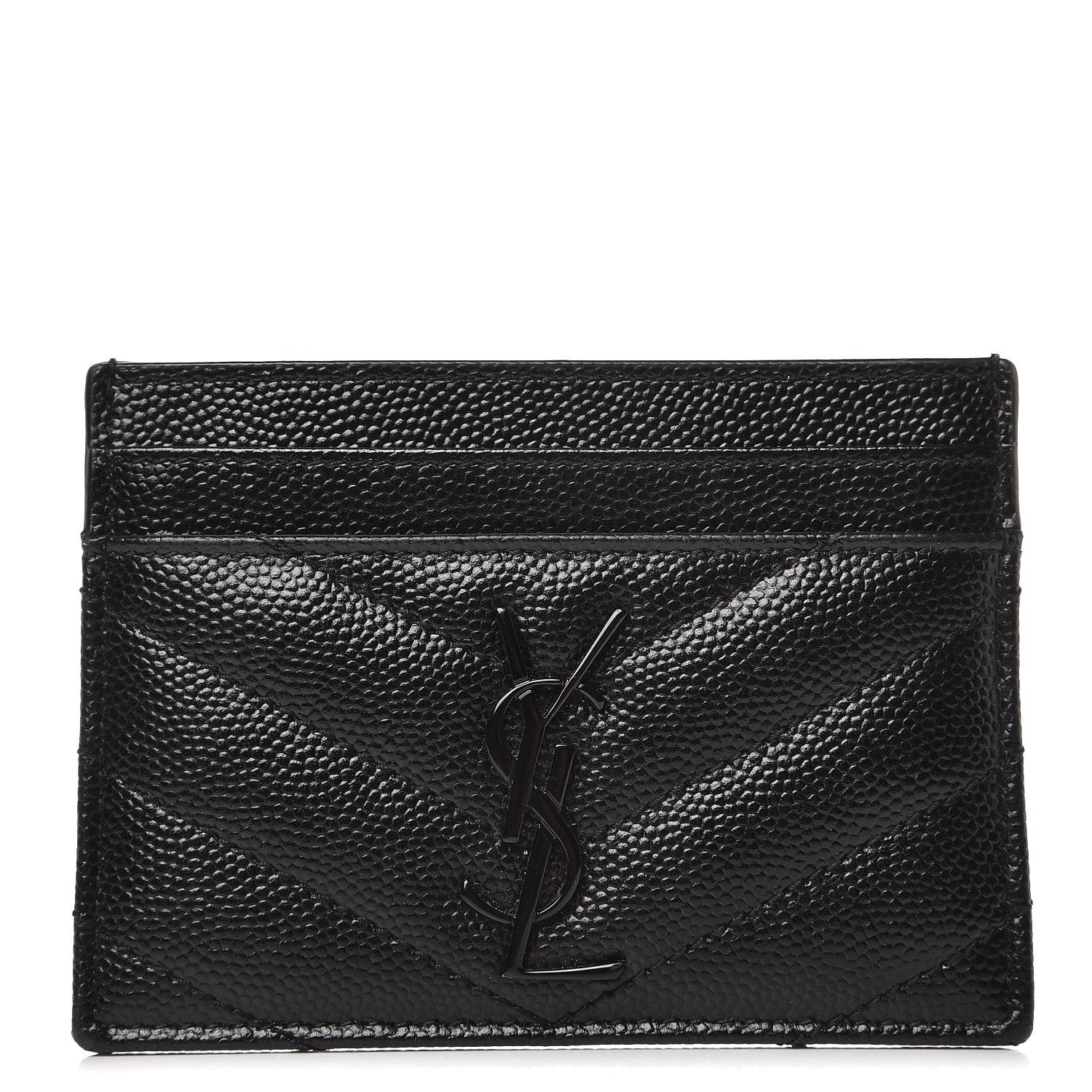 Saint Laurent Grain De Poudre Matelasse Chevron Monogram Credit Card Case Black 1 of 8