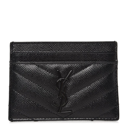 Saint Laurent Grain De Poudre Matelasse Chevron Monogram Credit Card Case Black 1 of 8