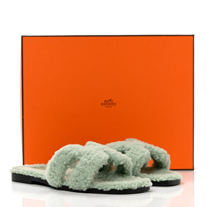 Hermes Woolskin Oran Sandals 36.5 Vert D’Eau 8 of 8