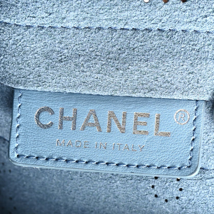 Chanel Calfskin Tweed Small Logo Eyelets Shopping Tote Black 7 of 10