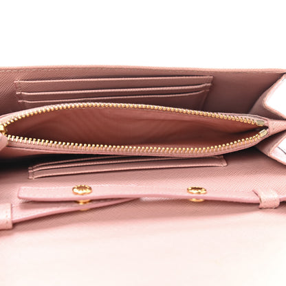 Prada Saffiano Metal Bar Flap Wallet with Strap Orchidea 4 of 5
