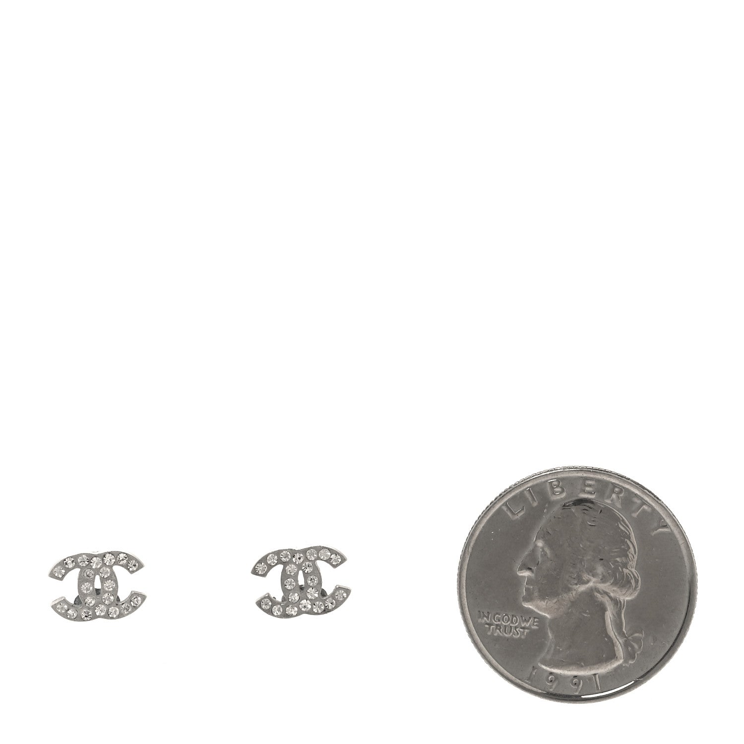 Chanel Crystal Mini Timeless CC Earrings Silver 2 of 5