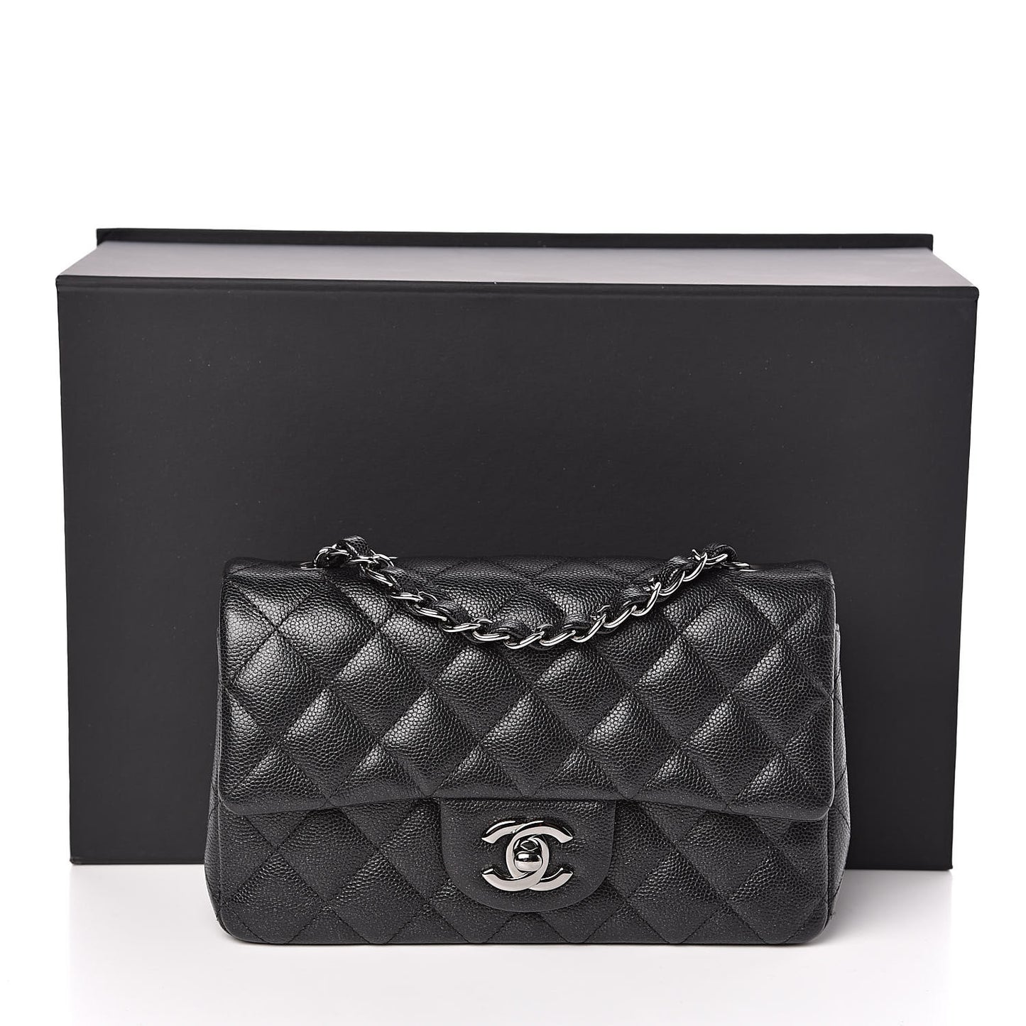 Iridescent Caviar Quilted Mini Rectangular Flap Black
