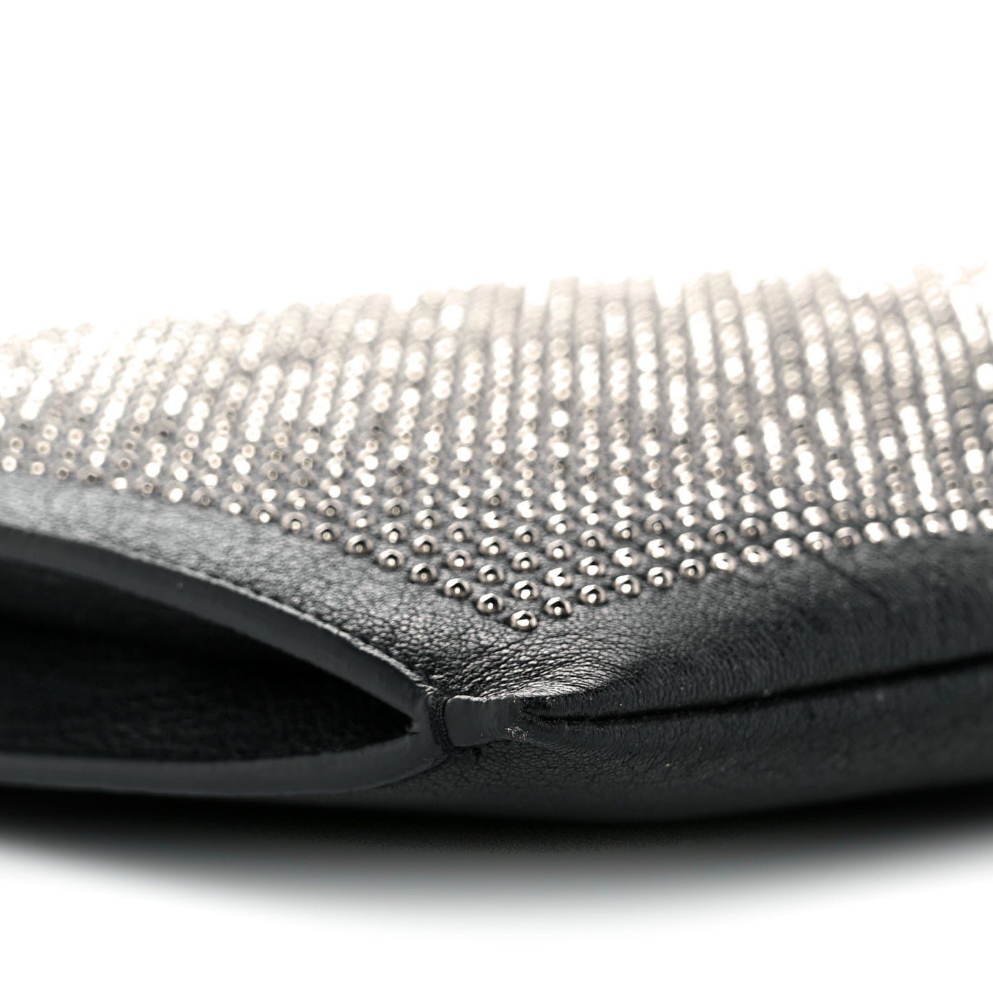 Calfskin Studded Letters Zipped Clutch Black