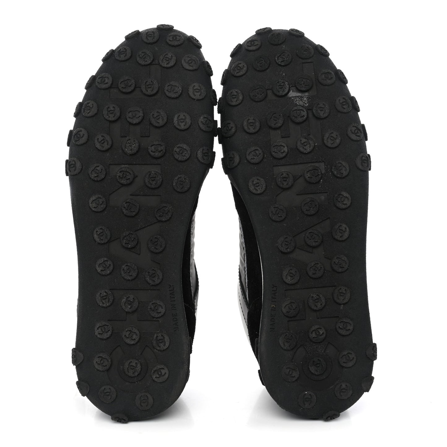 Nylon Calfskin Suede Womens CC Sneakers 38 Black Grey White