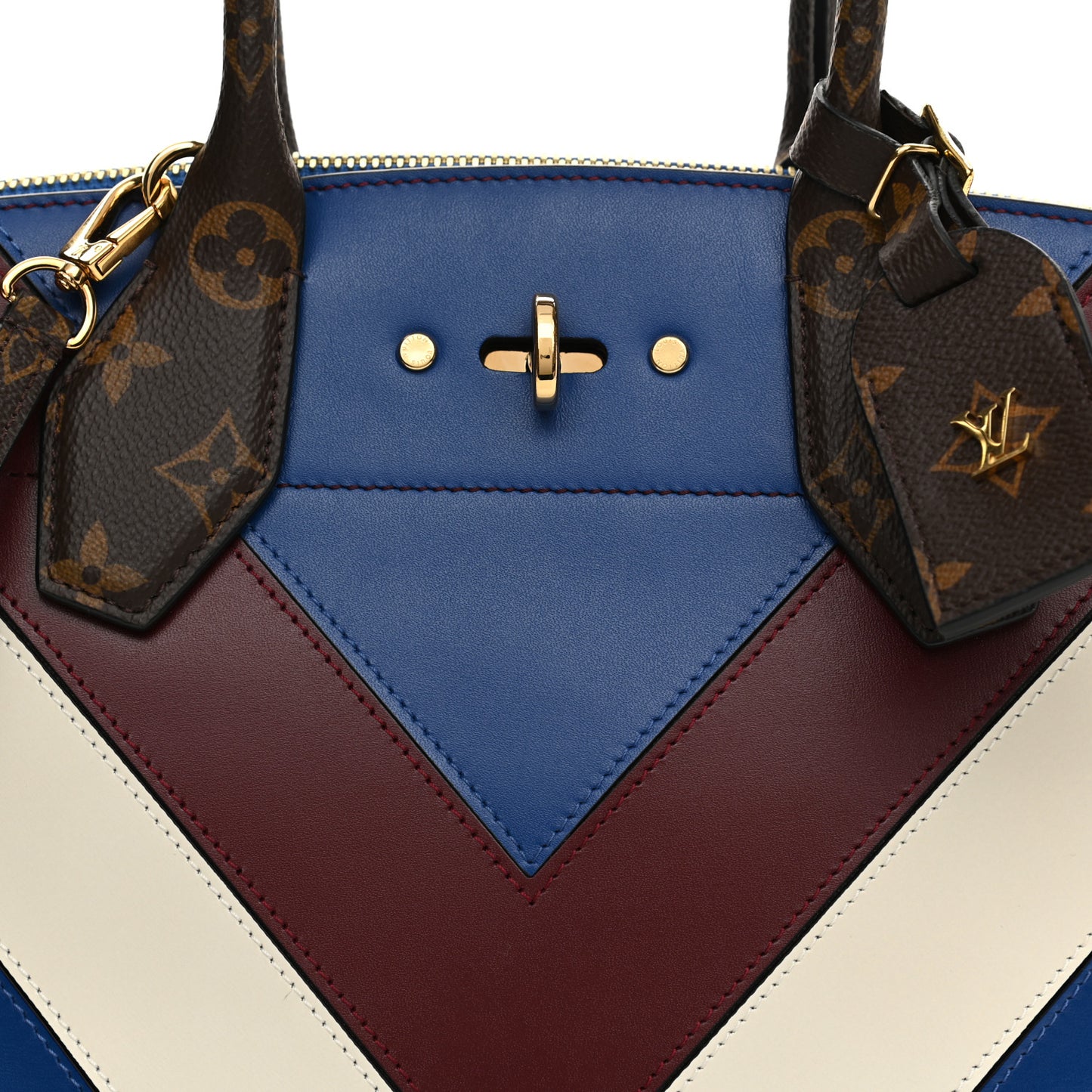 Calfskin Monogram City Steamer MM Blue Burgundy White