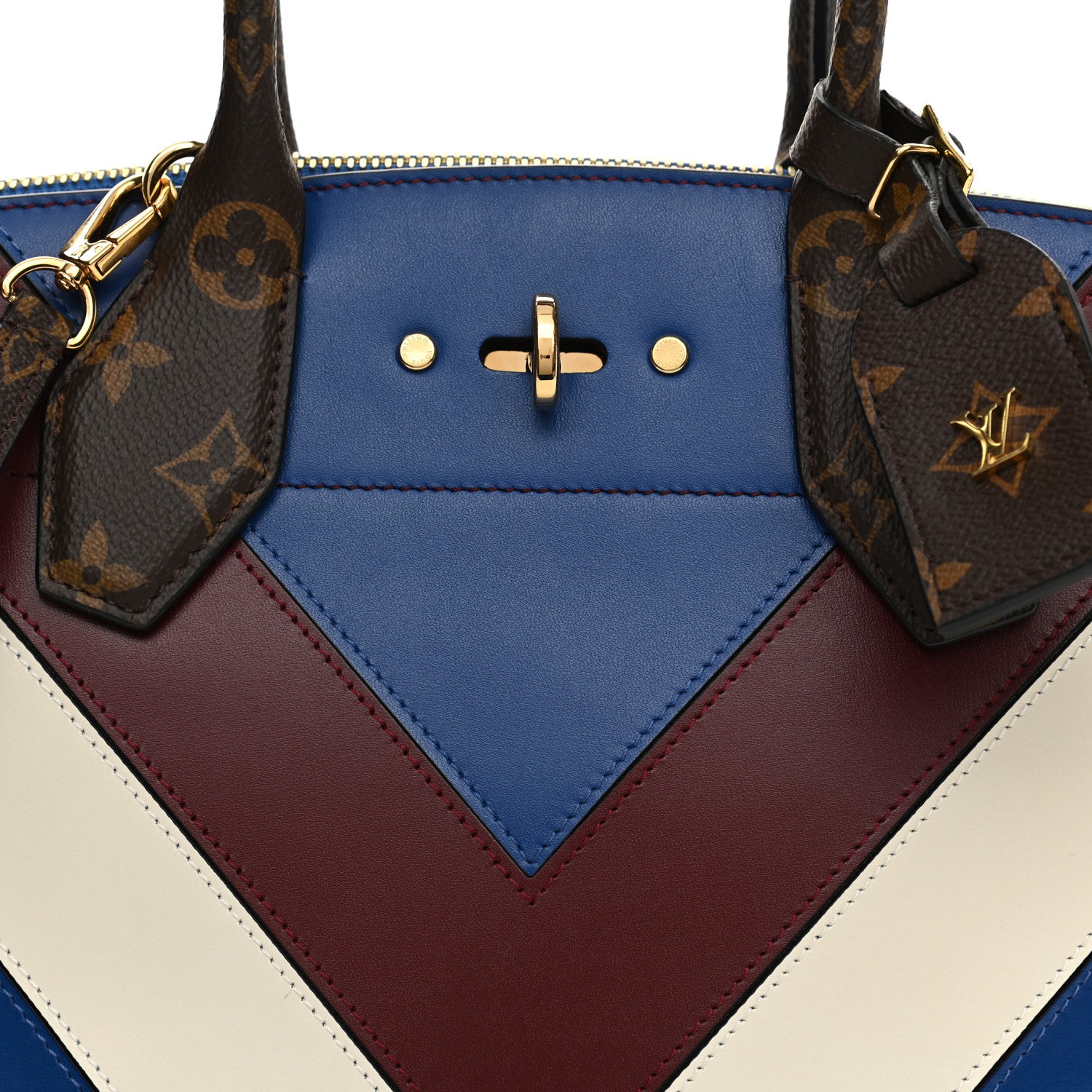 Louis Vuitton Calfskin Monogram City Steamer MM Blue Burgundy White 7 of 12