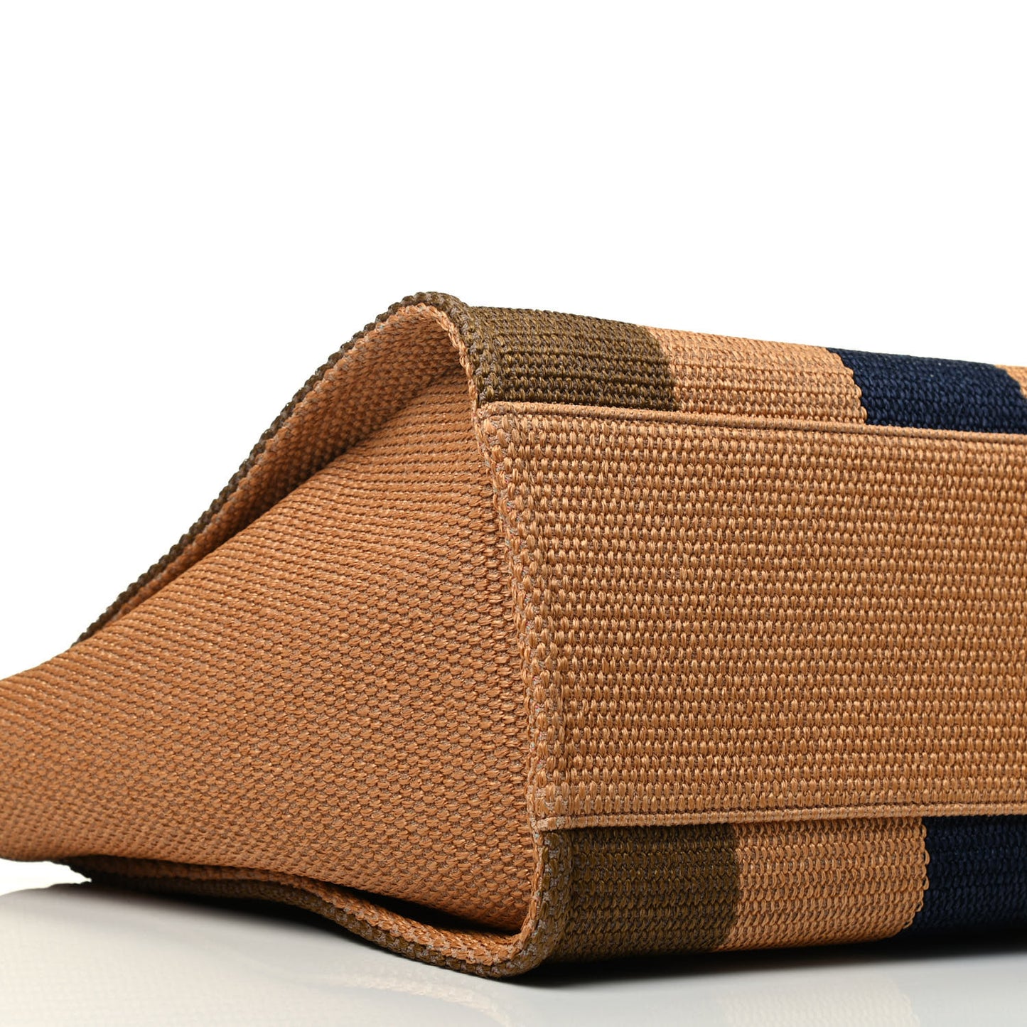 Straw Raffia Calfskin Striped Medium Deauville Tote Khaki Beige Navy Blue
