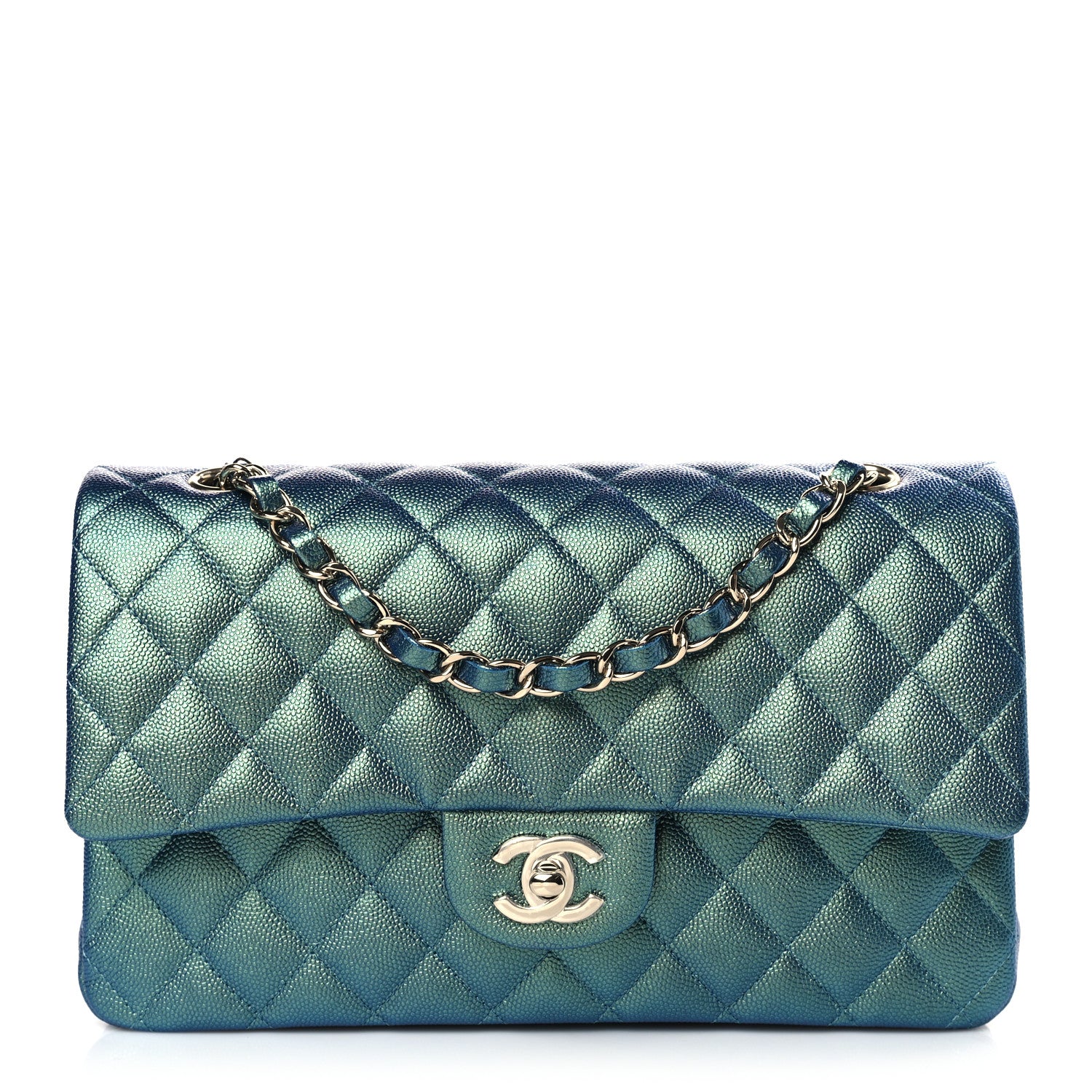 Chanel Iridescent Caviar Quilted Medium Double Flap Green 1 of 10