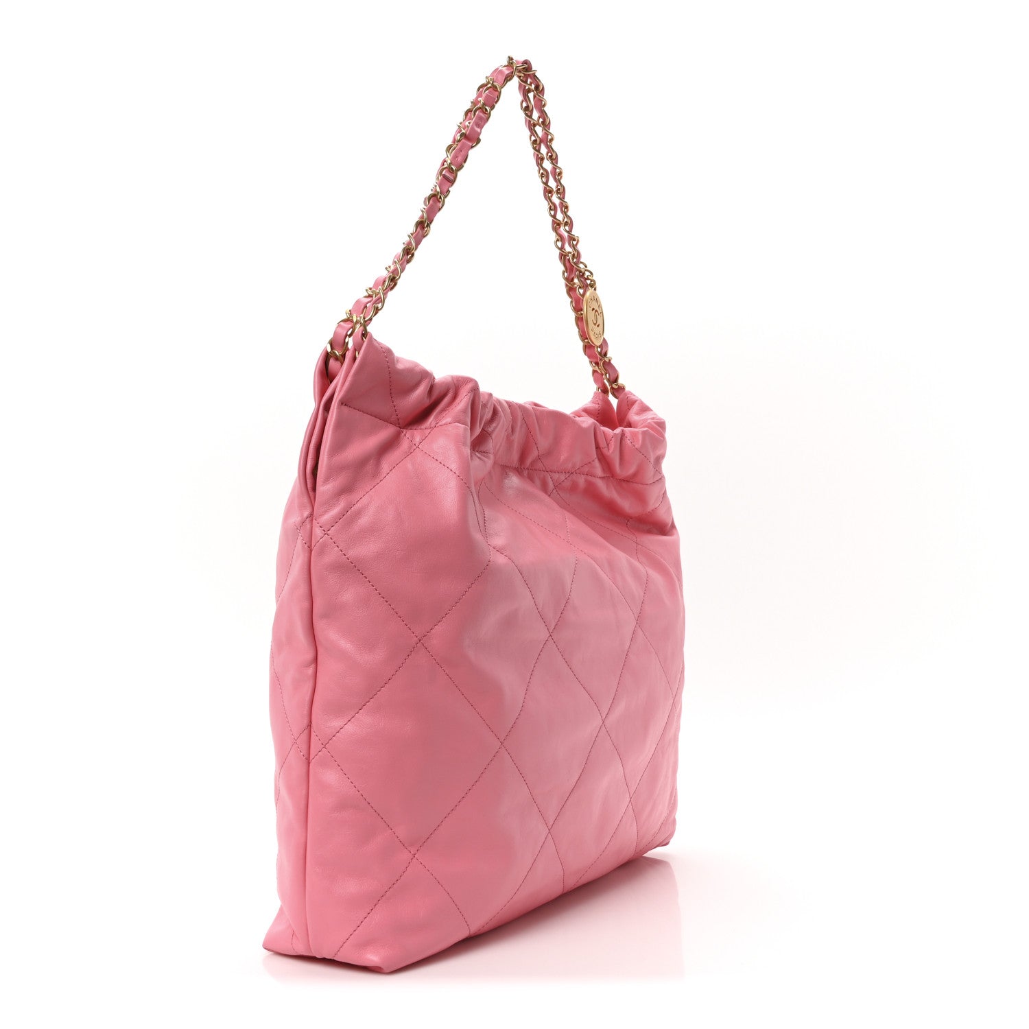 Chanel Shiny Calfskin Quilted Chanel 22 Drawstring Bag Coral Pink 4 of 11
