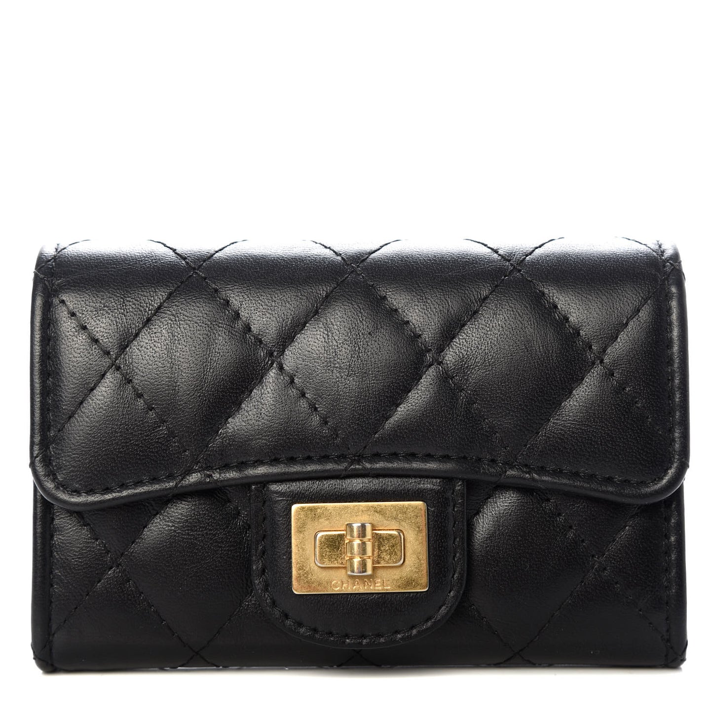 Aged Calfskin Quilted Reissue Flap Card Holder Black