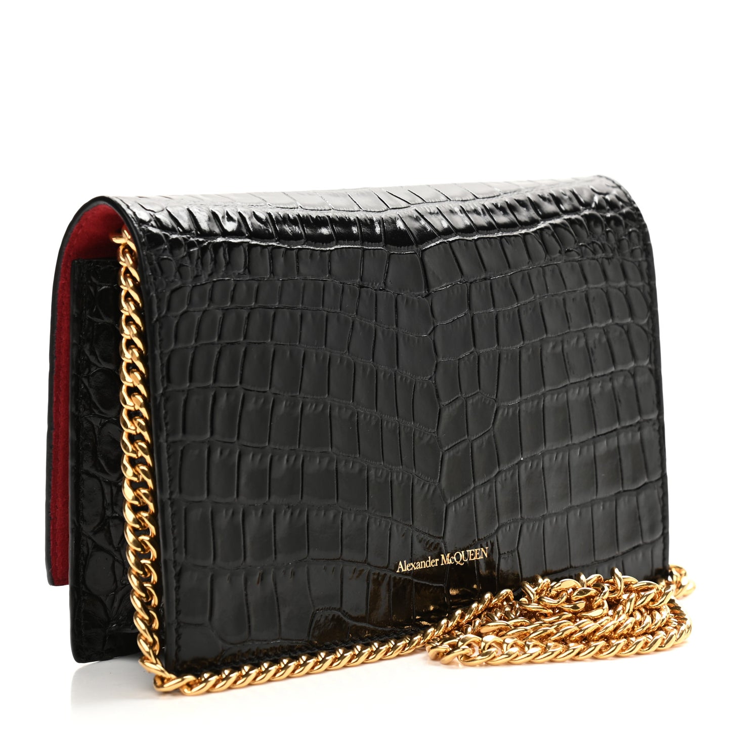 Calfskin Crocodile Embossed Skull Mini Crossbody Bag Black