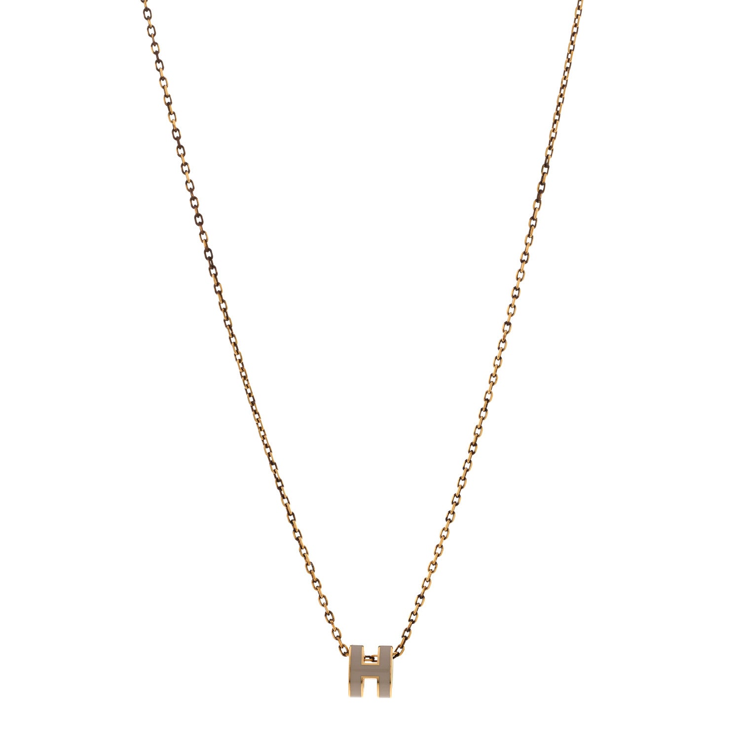Hermes Lacquered Gold Mini Pop H Pendant Necklace Marron Glace 1 of 7